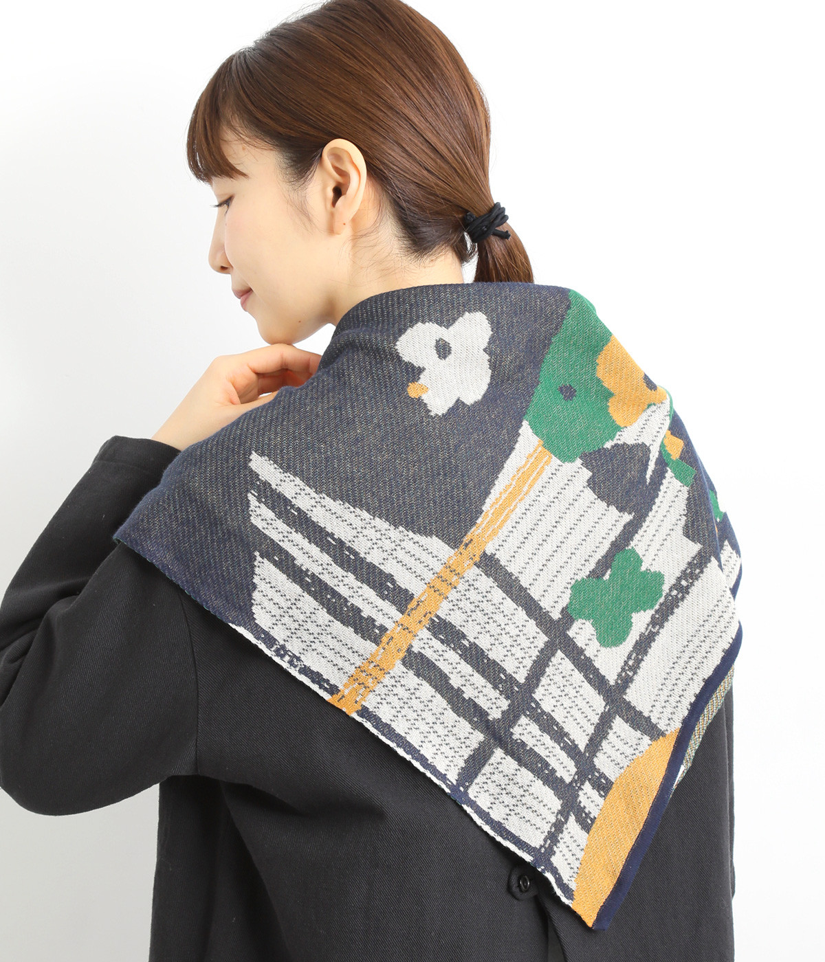 コットンニットスカーフ(ネイビー-ONESIZE)