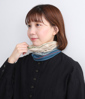 シルクボーダースヌード(ブルー-ONESIZE)