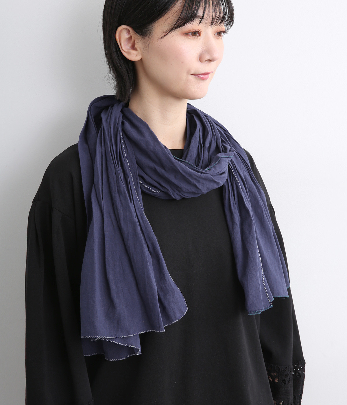 ソフトコットンシンプルストール(ネイビー-ONESIZE)
