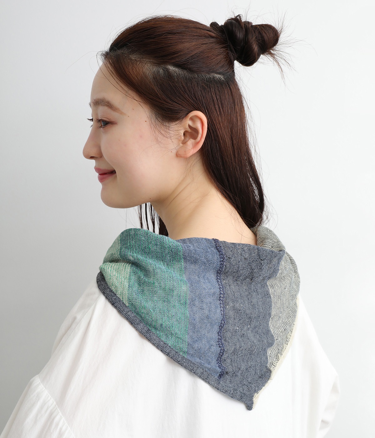 コットン三角ニットストール(ネイビー-ONESIZE)