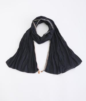 コットンニットテープ付きストール(ネイビー-ONESIZE)