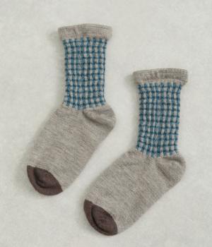 ホールガーメント　ウールチェック柄ソックス(ベージュ-0)