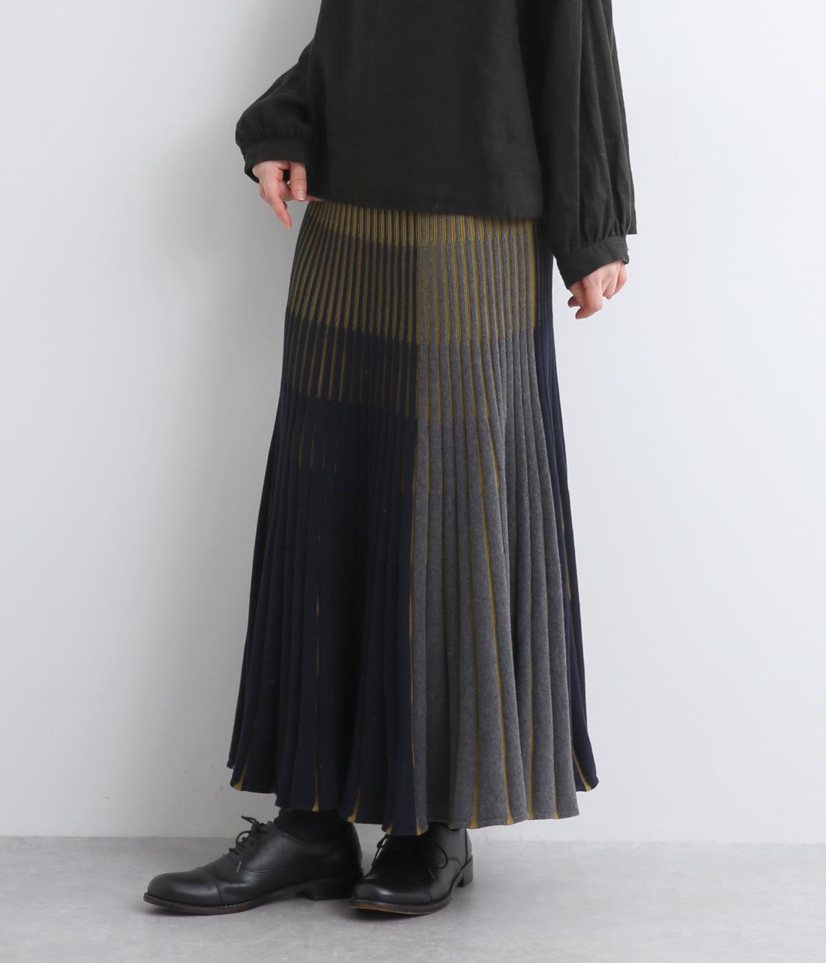 ホールガーメントコットンプリーツスカート(ネイビー-ONESIZE)