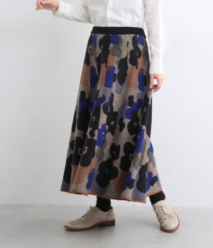 ウールジャカードフラワー柄ニットスカート(ネイビー-2)