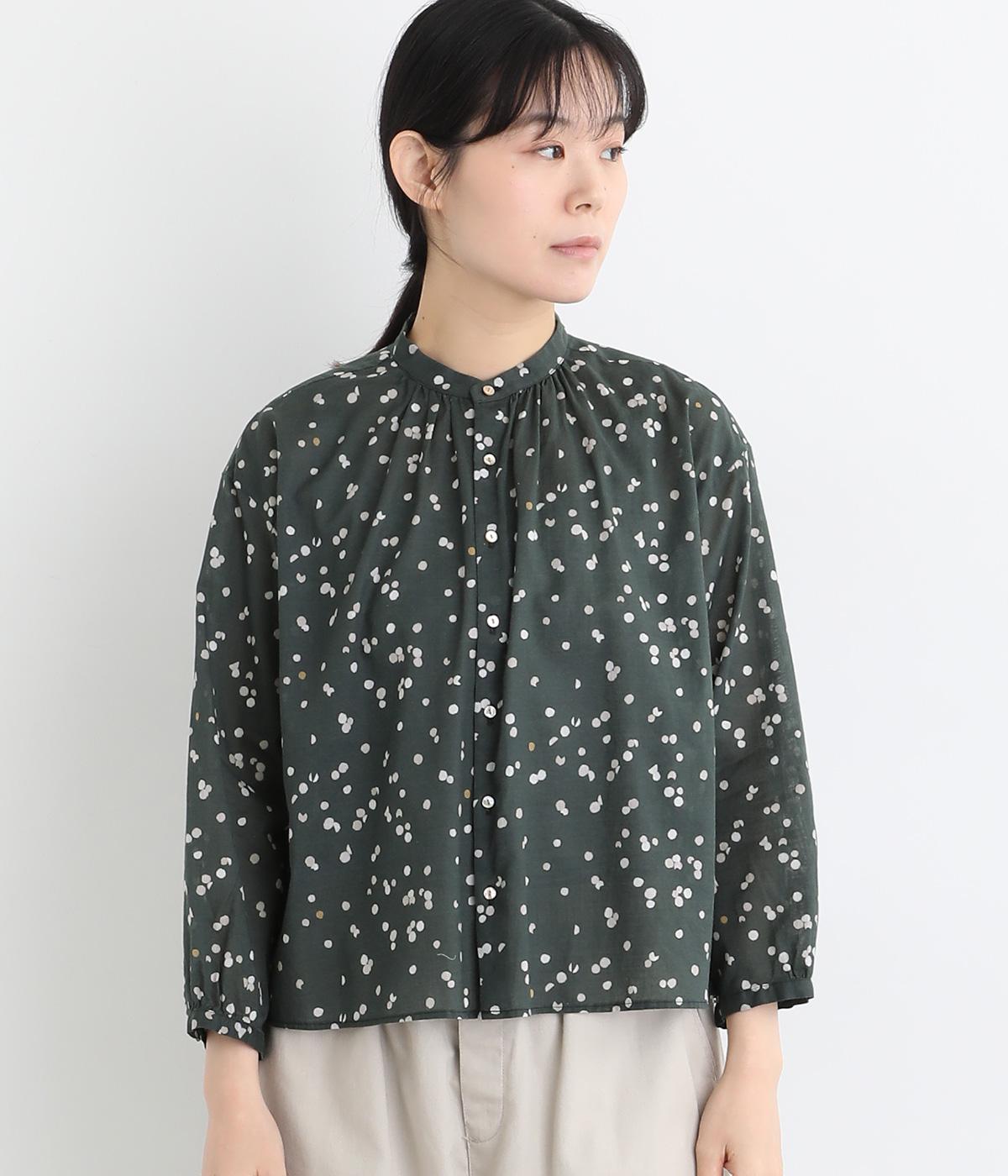 コットンガーゼ オリジナル柄マメドットプリントシャツ(ネイビー-2)