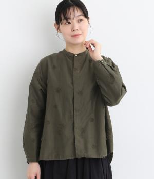 コットン オリジナルジャカード生地 シャツ(カーキ-3)