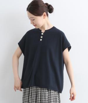 コットンワイド巾ポロ風プルオーバー(ネイビー-3)