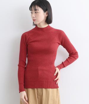 ホールガーメントリブモックネックベーシックプルオーバー(レッド-F)