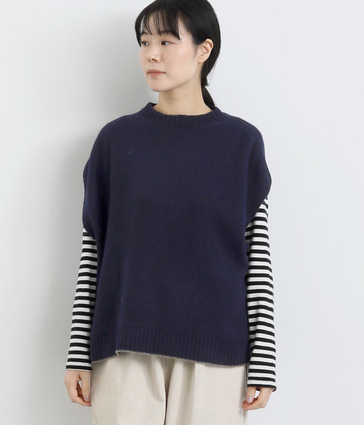 ホールガーメントローゲージウールベスト(ネイビー-F)