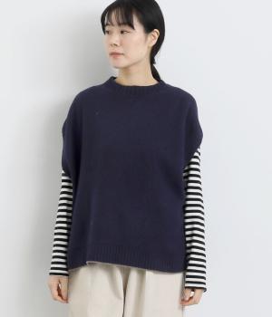 ホールガーメントローゲージウールベスト(ネイビー-F)