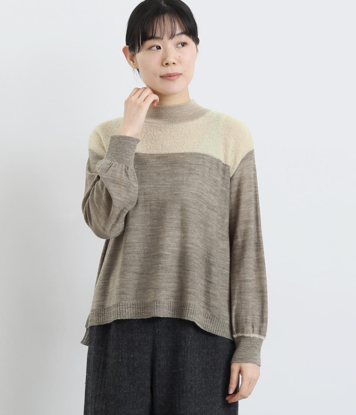 ウール×ブークレーモックネックプルオーバー(ベージュ-2)