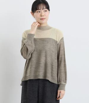 ウール×ブークレーモックネックプルオーバー(ベージュ-2)