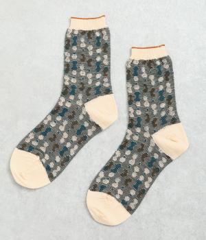 ウールジャカードピーナッツ柄ソックス(ライトベージュ-F)