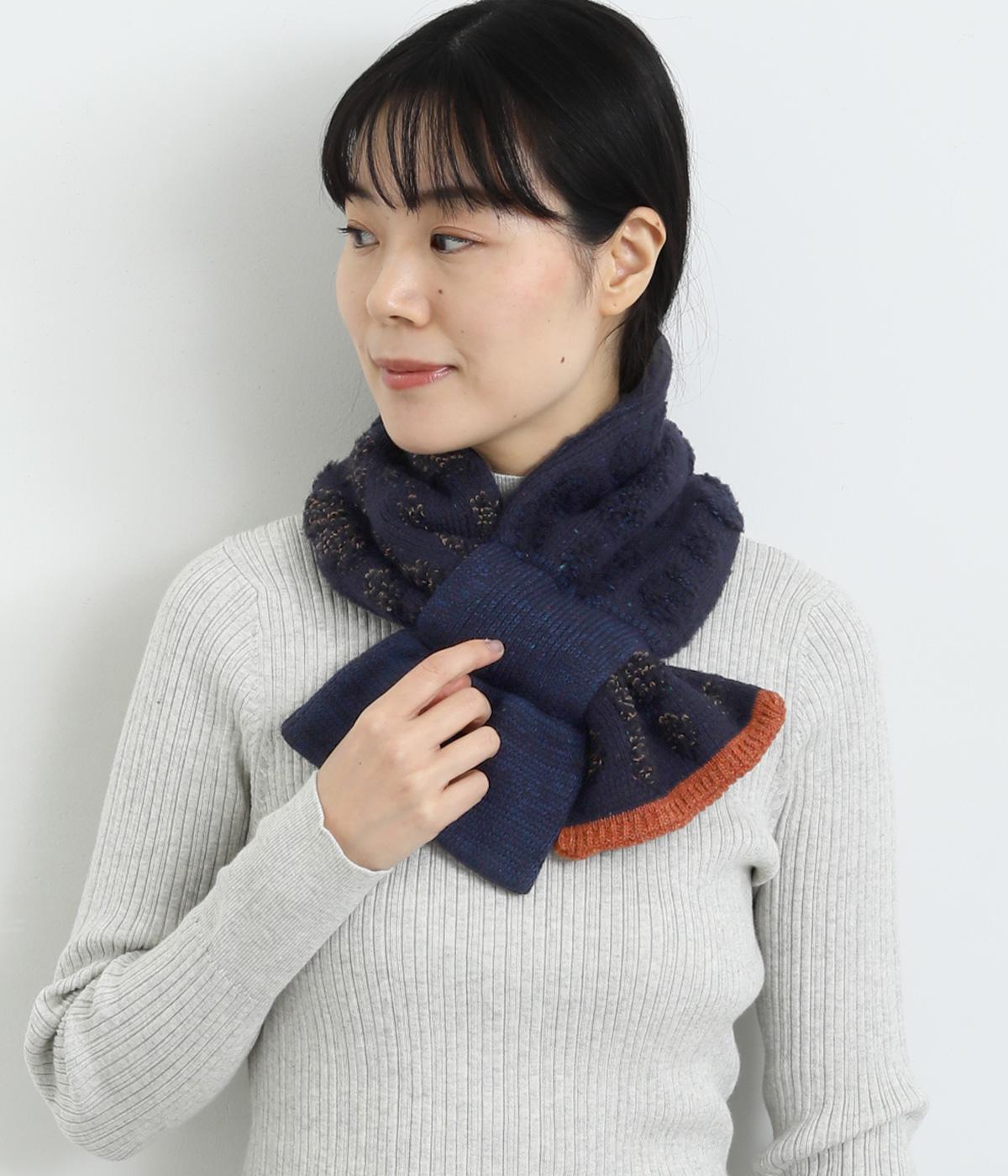 ウールブークレー差し込みニットストール(ネイビー-F)
