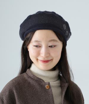 パイルジャカードニットベレー(ネイビー-F)
