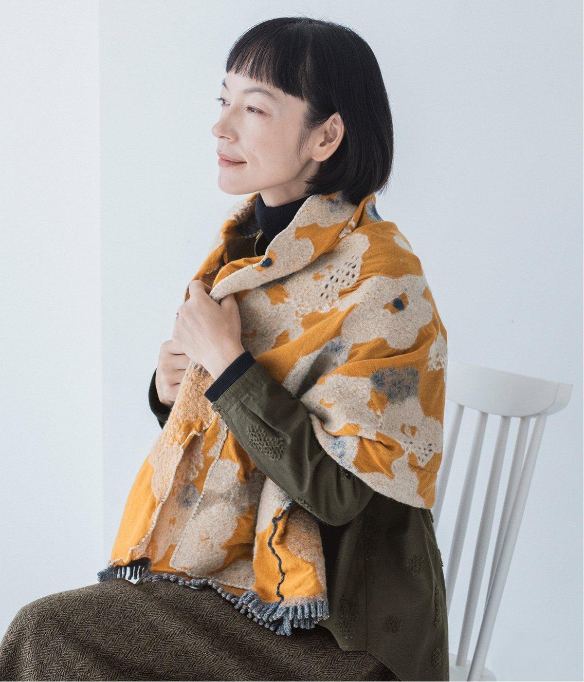 オリジナルカットジャカードストール(キャメル-0)
