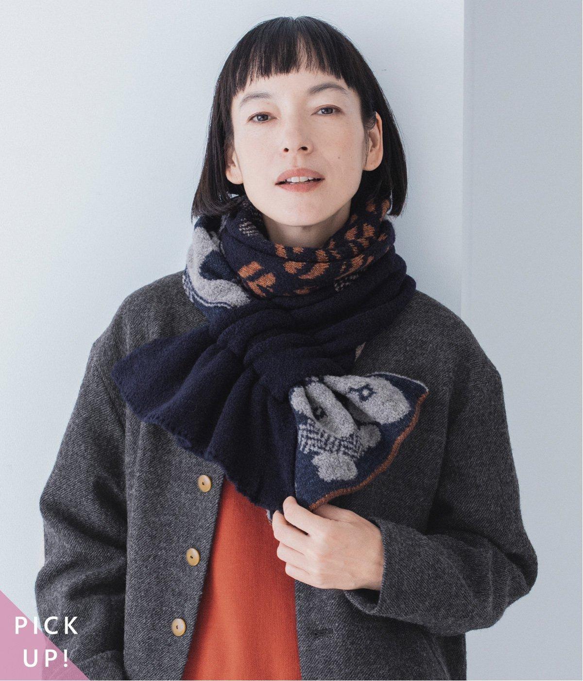 ドットフラワーブークレー差し込みマフラー(ネイビー-0)