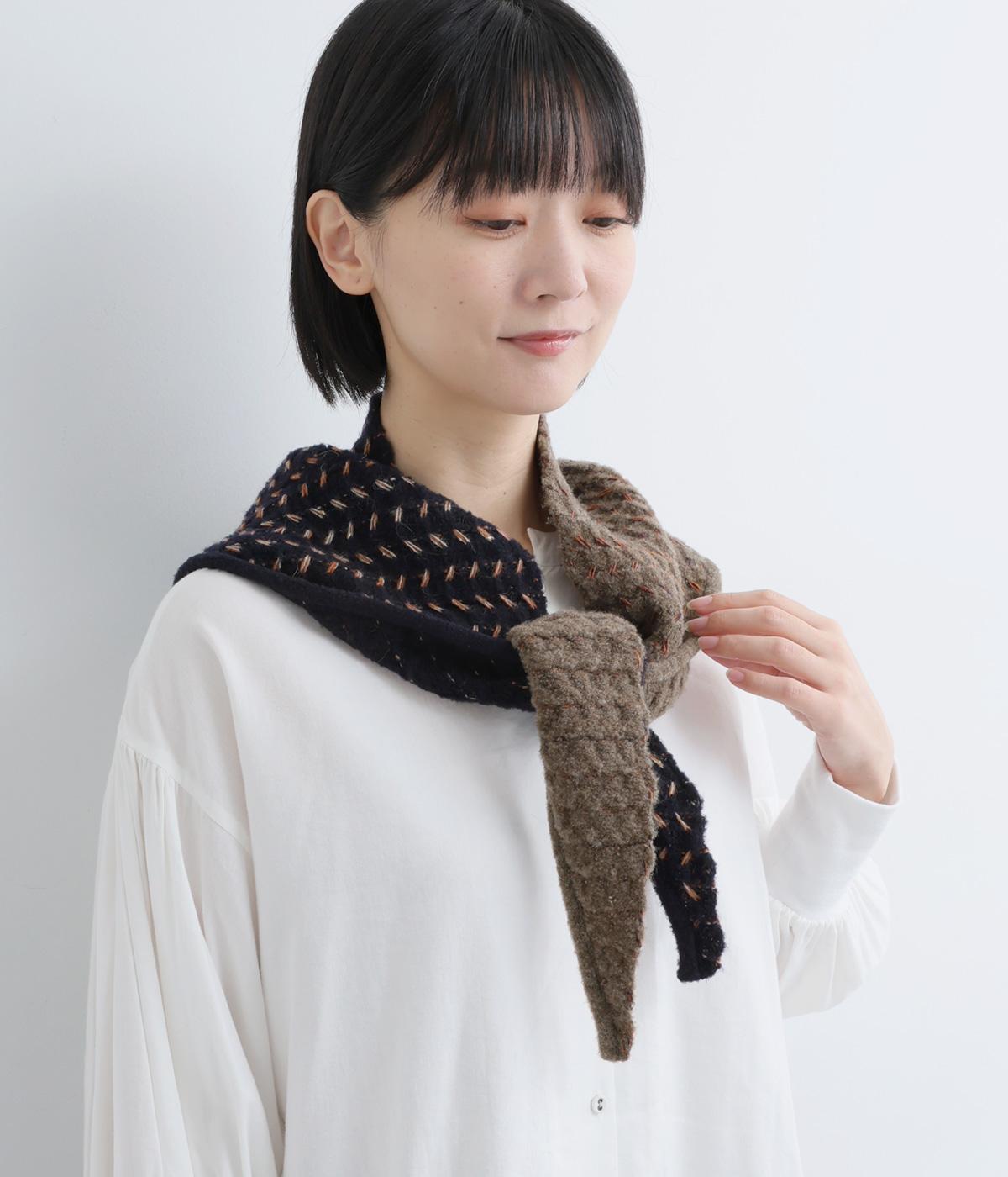 ブークレーステッチ三角ニットストール(ネイビー-0)