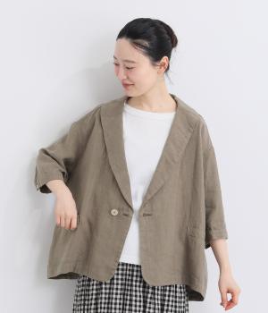 リネン5分袖ジャケット(グレージュ-3)
