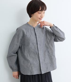 コットンストライプ刺繍シャツ(ネイビー-3)