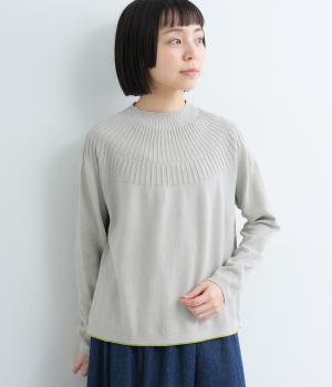 ホールガーメントドライタッチコットン求心編みプルオーバー(ライトグレー-F)