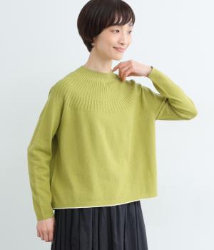 ホールガーメントドライタッチコットン求心編みプルオーバー(ライトグリーン-F)