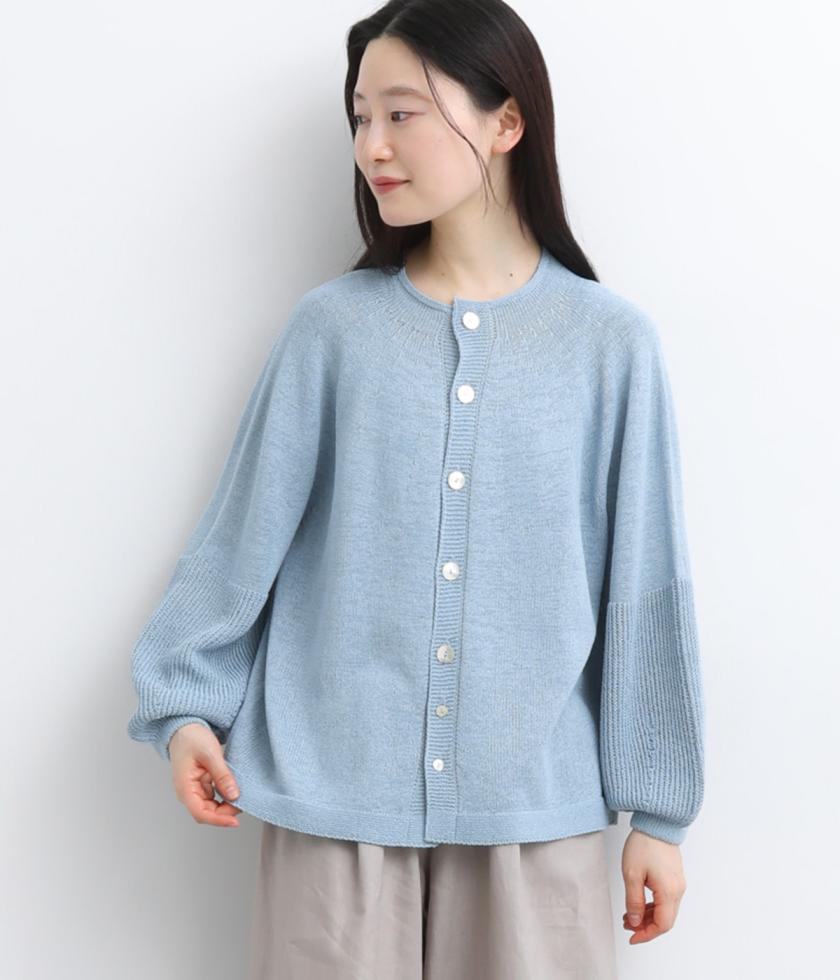 ホールガーメントコットンペーパー混バルーン袖カーディガン