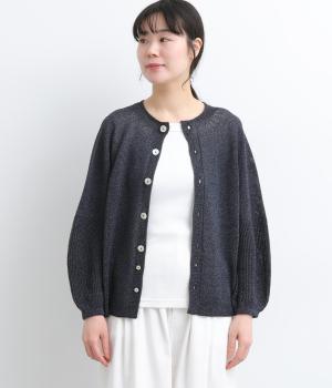 ホールガーメントコットンペーパー混バルーン袖カーディガン(ネイビー-F)