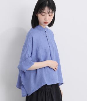 リネン　ワイドプルオーバーシャツ(ブルー-2)