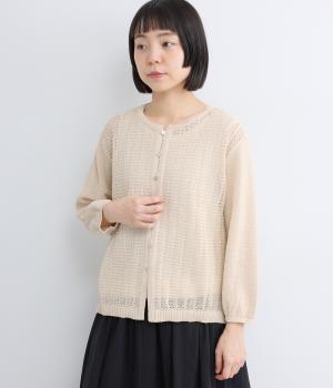 ギマコットン透かし編み8分袖カーディガン(アイボリー-3)