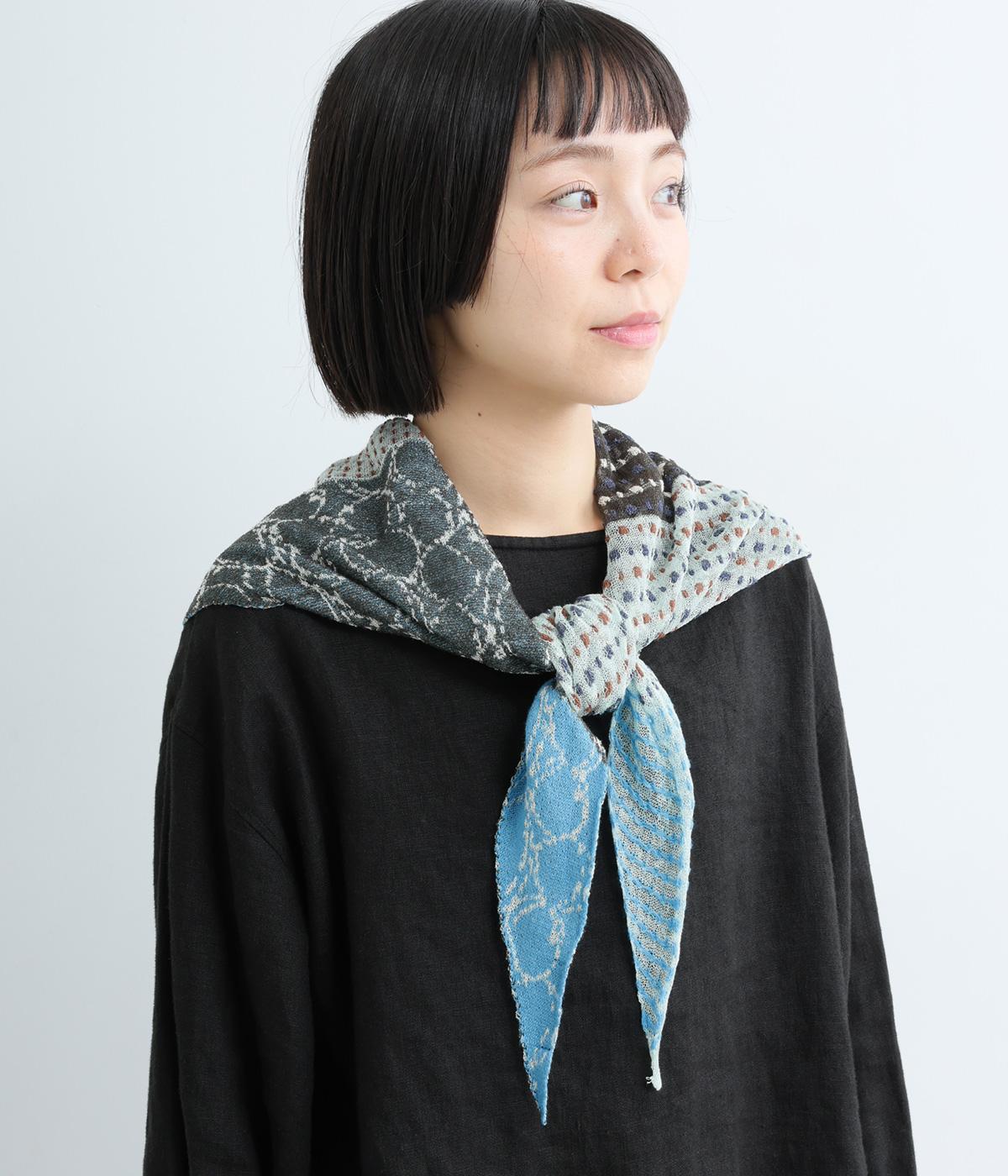 コットンドット三角ニットストール(ブルー-F)