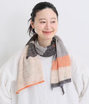 リネンインターシャニットストール(ネイビー-0)