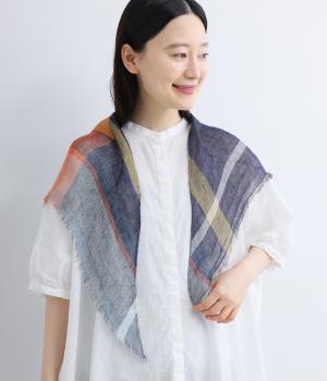 リネン　三角リバーシブルストール(ネイビー-0)