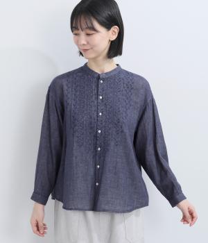 コットンWガーゼ刺繍シャツ（ネイビー・2）