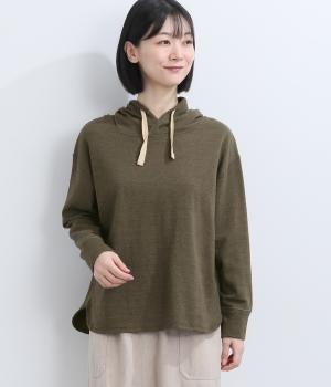 オーガニックコットンミニ裏毛フードプルオーバー（カーキ・3）