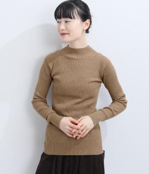 ホールガーメントリブモックネックベーシックプルオーバー（ブラウン・F）
