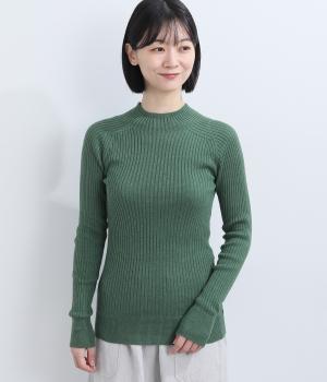 ホールガーメントリブモックネックベーシックプルオーバー（グリーン・F）