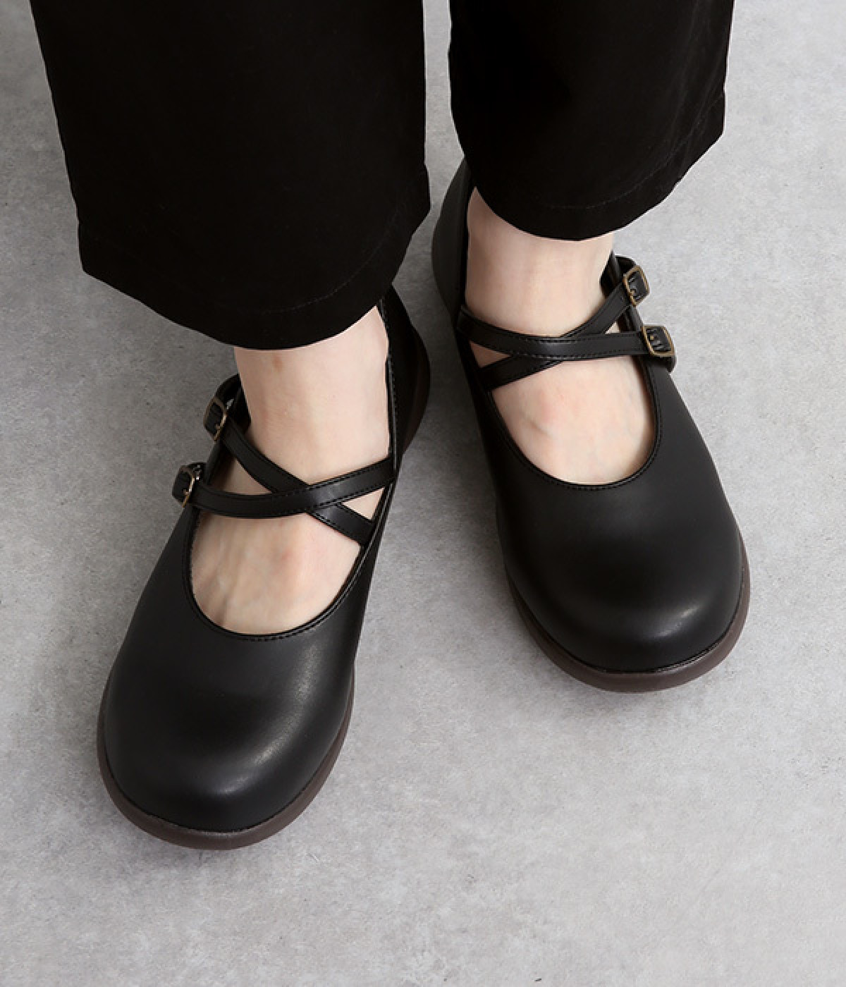 2WAYダブルストラップシューズ(ブラック-S)