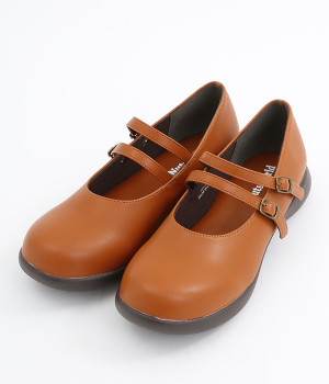 2WAYダブルストラップシューズ(ライトブラウン-L)