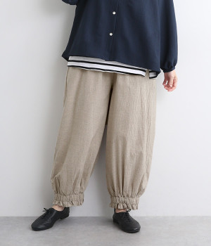 コットンリネンワッシャー 裾フリルパンツ(ナチュラル-ONESIZE)