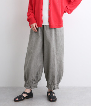 コットンリネンワッシャー 裾フリルパンツ(グレー-ONESIZE)