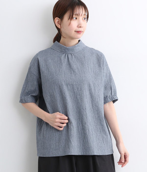 コットンリネンワッシャープルオーバー(ブルー-ONESIZE)