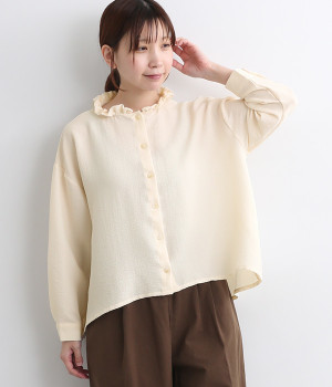 クレープ 襟フリルシャツ(オートミール-ONESIZE)