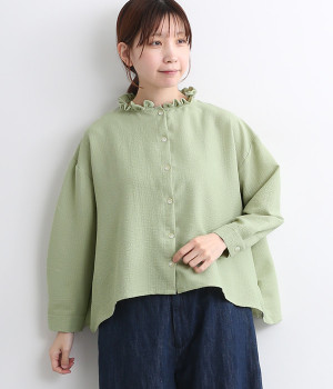 クレープ 襟フリルシャツ(グリーン-ONESIZE)