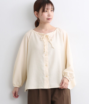 クレープ ギャザー襟シャツ(オートミール-ONESIZE)