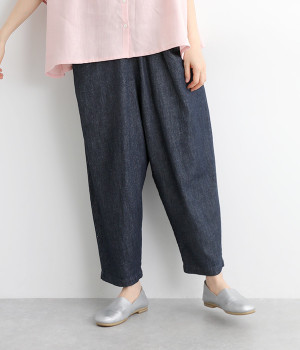 コットンリネン甘撚りデニム　ルーフポケットパンツ(インディゴ-ONESIZE)