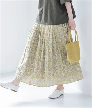 フラワープリントクリンクル　タックスカート(イエロー-ONESIZE)
