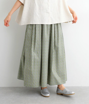 小花柄プリント　タックスカート(ブルー-ONESIZE)