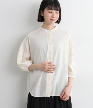コットンローン　フリル前立てブラウス(ナチュラル-ONESIZE)