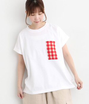 コットンジャージー　チェックポケットTEE(オフホワイト-ONESIZE)
